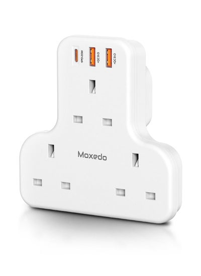 Buy Moxedo 6 in 1 UK-Plug Power Extension Adapter with 2 USB-A Ports and 20W USB TYPE-C PD 3.0 Fast Charging, 3 Way Electrical Extender Outlet for Home, School and Office in UAE