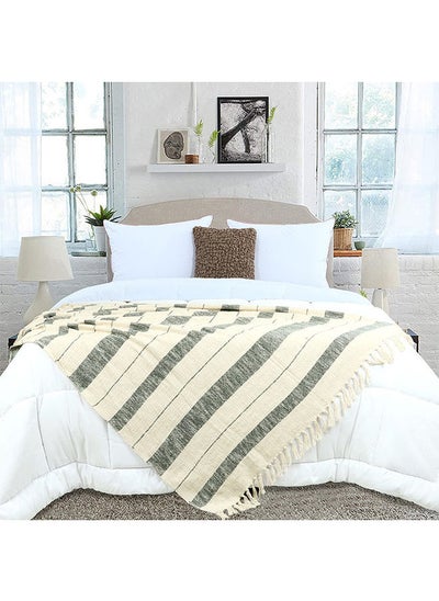 اشتري Takisha Striped Cotton Throw 100% Cotton Blanket| Fuzzy, Comfy, Lightweight And Breathable Blanket For Bedroom 127x154 Cm Beige/Grey في الامارات