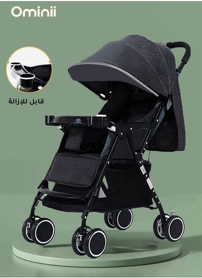 Buy Lightweight baby stroller with one-click folding, oversized canopy, removable tray, and insect protection net, suitable for infants from 0 to 36 months - Black in Saudi Arabia