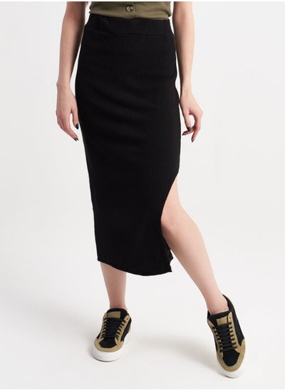 Buy Olive Buttoned Top with Black Ribbed Skirt in UAE