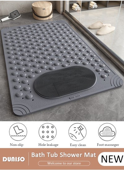 Buy Anti Slip Bathroom Mat Shower Mat Waterproof Mat Foot Massage Mat With Drain Holes And Suction Cups 36*70cm Bath Mat For Tub, Toilet And Bathroom Floors-Grey in Saudi Arabia