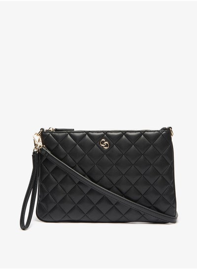 Buy Women's Quilted Clutch with Detachable Strap and Zip Closure in UAE