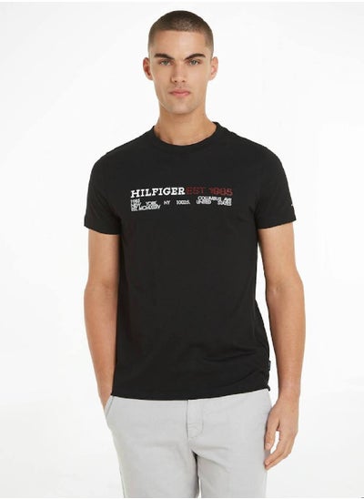 Buy Men's Hilfiger Printed Chest Logo Featuring a Crew Neck T-Shirt - Cotton, Black in Saudi Arabia