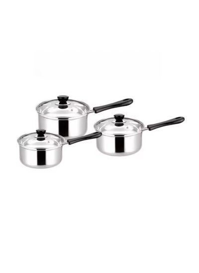 Buy 3-Piece Stainless Steel Saucepan Set with Glass Lids in Saudi Arabia