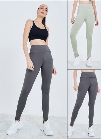 اشتري Pack of 2 - Solid Elastic Waistband Leggings في السعودية