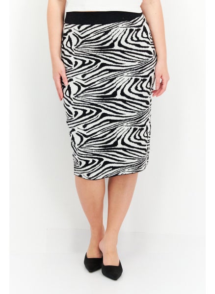 اشتري Women Animal Print Midi Skirt, Black/White في الامارات