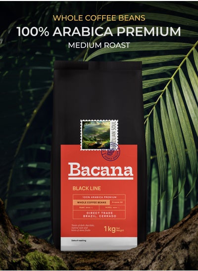 اشتري Bacana Black Line Whole Bean Coffee from Brazil - Medium Roast Coffee Beans - Notes of Dark Chocolate - 1 kg في الامارات