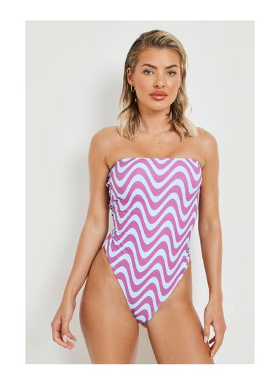 Buy Wavy Print Bandeau Strap Swimsuit in UAE