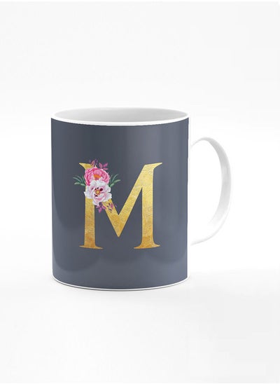 اشتري Stylizedd Designer Printed Coffee Mug 11oz Ceramic Personalised Gift Mugs Cup -Custom Monogram Initial Letter Floral Pattern Alphabet - M ( Bright Grey ) في الامارات