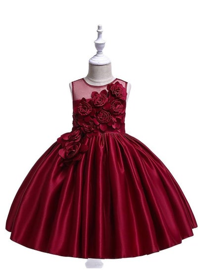 اشتري Floral Midi Party Dress for Girls Red Color في الامارات