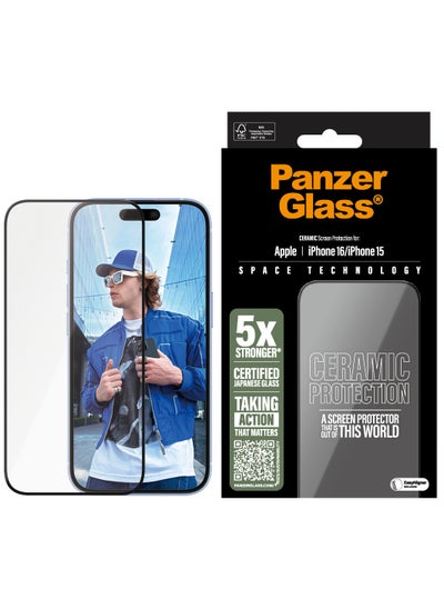 اشتري PanzerGlass® Ceramic Screen Protector for Apple iPhone 16, EasyAligner, 5X Strength Japanese Glass-Ceramics, High Scratch Resistance, Impact Resistant في الامارات