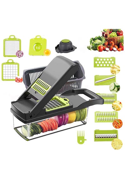 Buy Vegetable Chopper 12 In 1 Slicer Chopper And Grater Multi-Function Adjustable Manual Food Chopper Slicer Vegetable Chopper - Dark Gray in Saudi Arabia