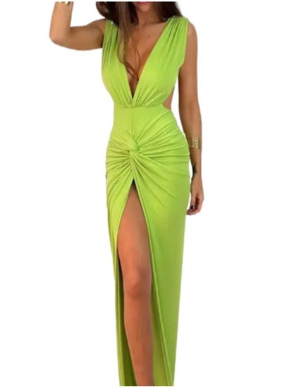 Buy Deep V Neck Women Bodycon Dress Backless Midi Split 2023  Summer Sleeveless Beach Dresses Party Club in UAE