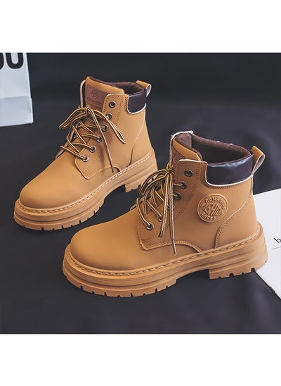 Buy Women's Ankle Boots Ladies Combat Ankle Winter Warm Soft Casual Shoes Women High Top Leather Martin Boots Women Low Heel Lace Up Outdoor Trekking Hiking Work Boots in Saudi Arabia