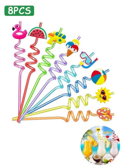 اشتري 8 Pcs Pool Beach Party Plastic Straws, Reusable Summer Party Decorations Supplies, Summer Party Gifts for Kids في الامارات