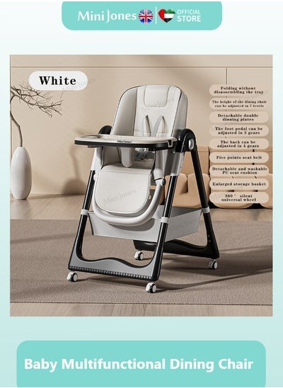 Buy Multifunctional Baby Dining Chair with Adjustable Hight and Back & Tray Foldable Feeding Chair WHITE in UAE