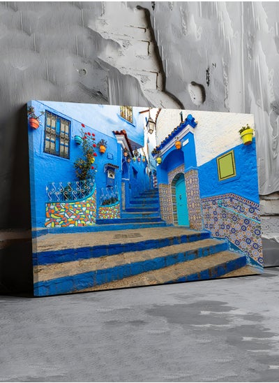 Buy Canvas Wall Art Stretched Over Wooden Frame with The Blue City Chefchaouen in Morocco in Saudi Arabia