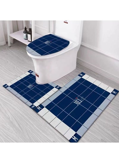 Buy 3 PCS Set Of Non Slip Bathroom Rug Made With Soft Material  Which Fit Around Most Toilets With Beautiful Design in UAE