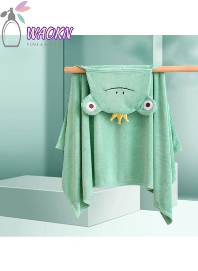 Buy 3D Cartoon Frog Hooded Baby Colourful Soft Cloak Microfiber Bath Towel For Kids Coral Velvet Thickened Absorbent Baby Bath Hooded Bath Towel Cape in Saudi Arabia