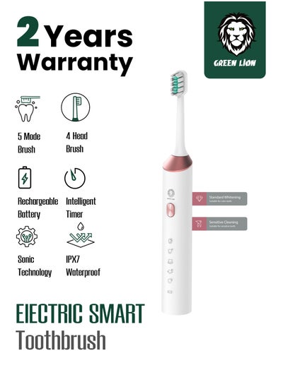 Buy Electric Toothbrush with 5 Modes & 4 Brush Heads, Suitable For Sensitive & Color Teeth, Standard Whitening, Intelligent Timing, Slim Design, IPX7 Waterproof - white in UAE