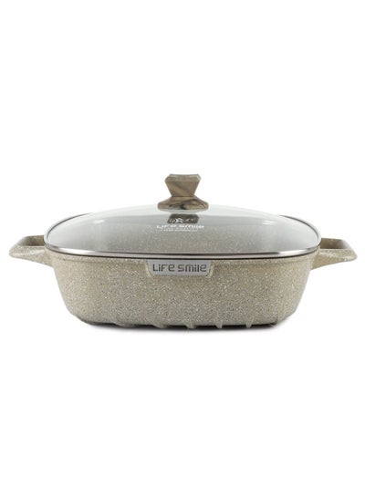 Buy 20cm (2 Liter) Square Frying Pan - Aluminum Shallow Pot With Glass Lid Multi Layer Non-Stick Granite Coating in UAE