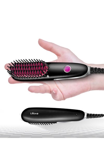 Buy Uliova Mini Hair Straightening Comb Brush Seven Inch Hair Straightener Travel Convenient Straight Hair Suitable Anti Static Heating Comb Black Pink in Saudi Arabia