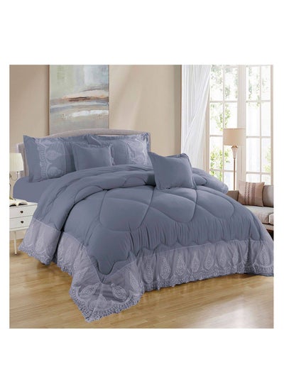 Buy Microfiber Embroidered Soft Quality Comforter Bedding set-King Size 6Pcs 1-PC fitted bedsheet 200 * 200cm,1-PCS Comforter 220 * 240 fixed, 4PCS Super Soft Pillowcases in UAE