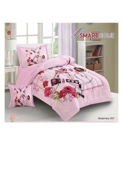 Buy Children's bedding and quilt set with medium filling, consisting of 4 pieces, reversible elastic sheet, size 170 * 230 cm, for boys and girls in Saudi Arabia