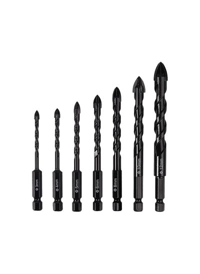 اشتري 7-Piece Concrete Drill Bit Set Cross Carbide Tipped Drill Bits for Drilling Brick Tile Concrete Plastic and Wood Ceramic Tile في الامارات