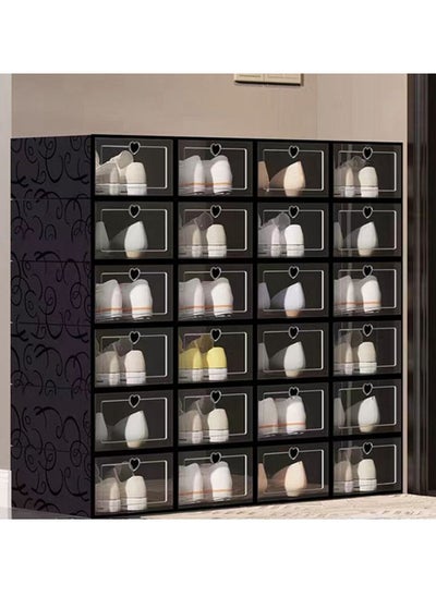 Buy 24 Pack Shoe Storage Box, Clear Plastic Stackable Shoe Organizer for Closet, Space Saving Foldable Shoe Sneaker Containers Bins Holders in UAE