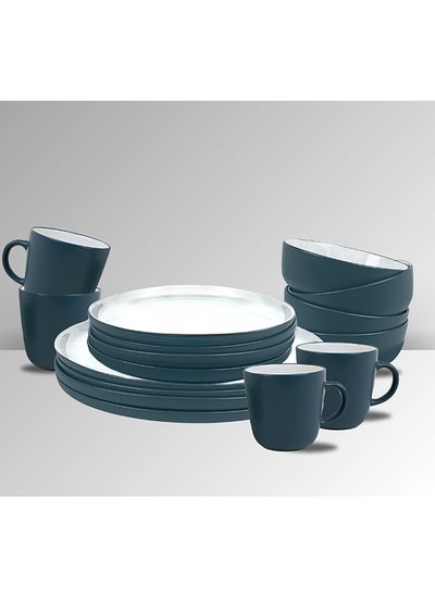 اشتري 16-Piece Stoneware Cermamic Dinnerware Set Dark Green في الامارات