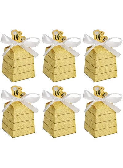 اشتري 50 Pcs Bumble Bee Candy Boxes Beehive Gift Box With Ribbons Baby Favors Candy Boxes For Baby Shower Birthday Decorations في الامارات