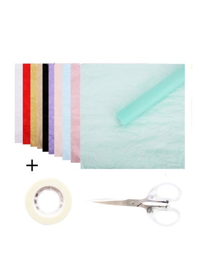 Buy 100-Pack of Premium Multicolor Tissue Paper Sheets with Bonus Scissor and Tape - Large 50 x 70 cm Size, Ideal for Art, Crafts, and Gift Wrapping. in UAE