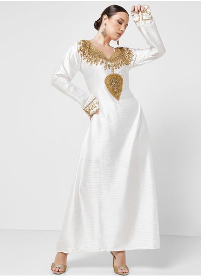 Buy Embellished V- Neck Jalabiya in UAE