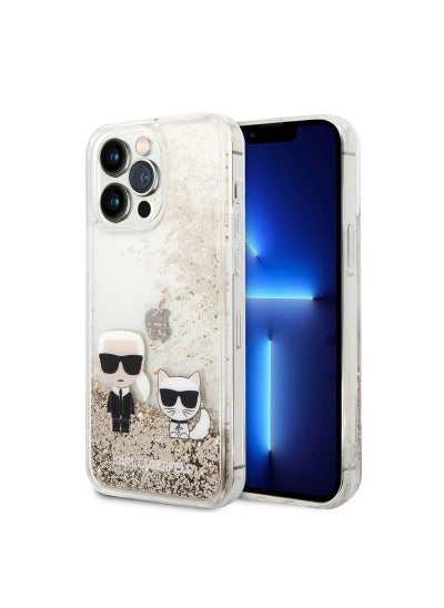 Buy Liquid Glitter Case Karl And Choupette Compatible With iPhone 14 Pro Max - Gold in UAE