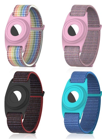 اشتري 4 Pcs Nylon Children's Wristband Compatible with Apple Airtag Bracelet with Tpu Protective Case Adjustable Anti-loss Finding Case for Children and Elderly (pink + Rainbow + Black + Blue) في السعودية