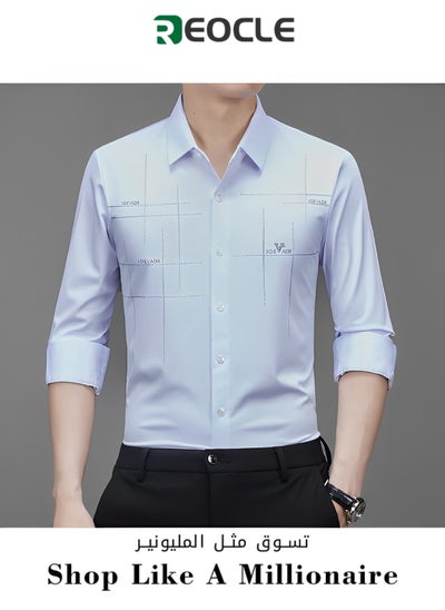 Buy Men's Business Slim Fit Shirt Official Long Sleeve Stretch Dress Shirt Wrinkle-Free Regular Fit Button Down Shirts in Saudi Arabia