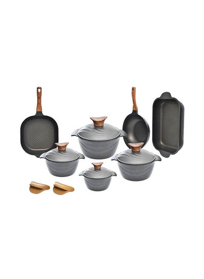 Buy Set Of 9 Pcs 3 Pots + 3 lids + 1 Pan + Grill + Wok in Egypt