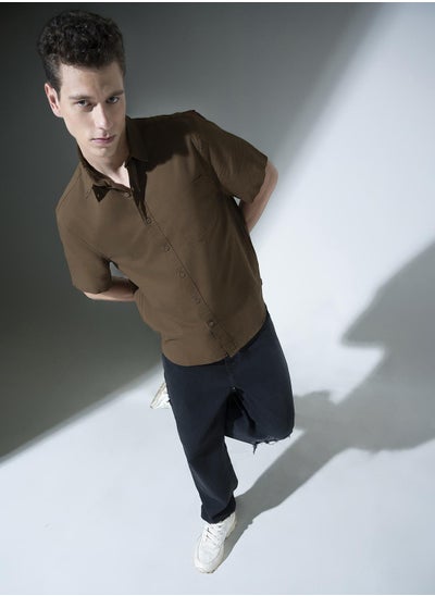 Buy Button-Down Collar Pure Cotton Oversized Casual Shirt in UAE