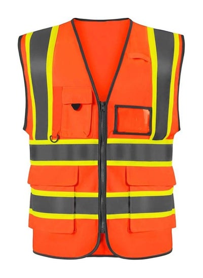 Buy High Visibility Reflective Safety Work Vest With Multiple Pocket XL in Saudi Arabia