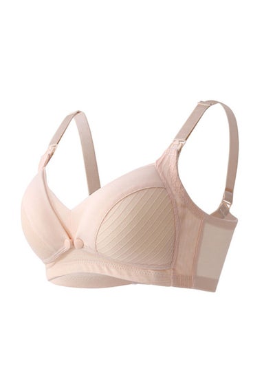 اشتري OKUS Comfy Cotton Maternity & Nursing Bra - Cups with Front Flap Closure Easy Breastfeeding - Clip Down Nursing Feeding Bra - Adjustable Non Slip Sholder Straps - Soft Cup Bra (S, Beige) في الامارات