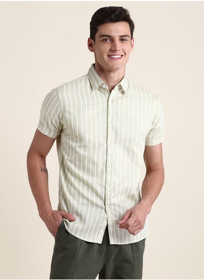 Buy Men's Beige Slim Fit Cotton Shirt in Saudi Arabia