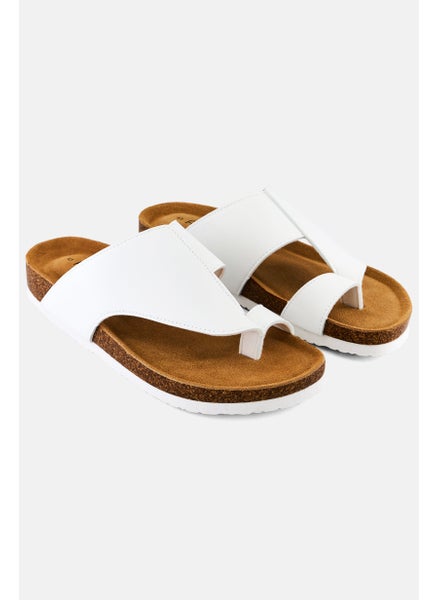 Buy Men Slip On Sandals, White/Tan in Saudi Arabia