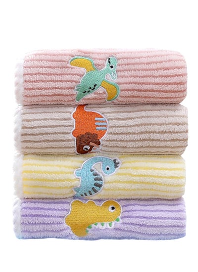 اشتري 4 Pcs Soft Kids Washcloth Towels with Embroidered, Multicolor Children's Facial Towel, Cotton Baby Face Washer Hand Towels Cute Dinosaurs 25 x 50 CM في الامارات