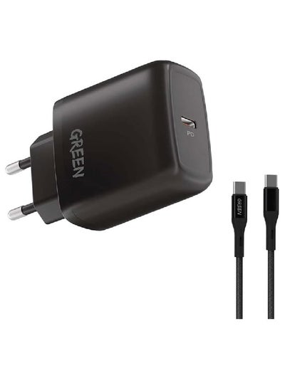 Buy Green Lion Wall Charger 20W Compatible with Type-C Port, EU with PVC Type-C to Type-C Cable,1.2M (Black) - CHARGER in UAE