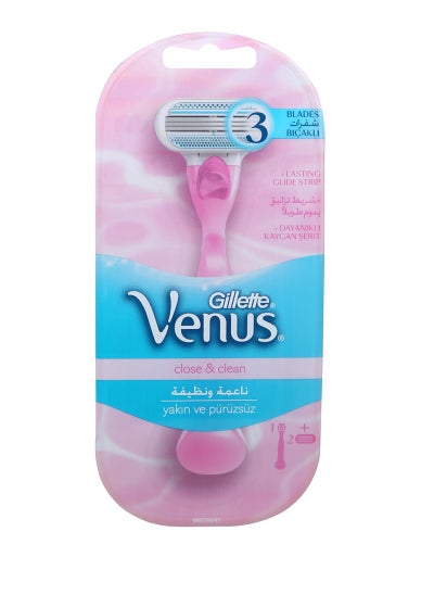 Buy Gillette Venus Close & Clean Handle Women's Razor - 1 Handle + 2 Refills in UAE