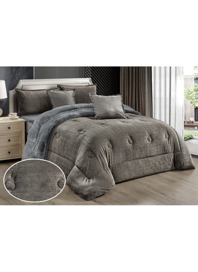 Buy Single Winter Comforter Set Two-Side System Velvet Face And Soft Fur Side 4-Piece System Medium Filling Excellent Quality And Practical 170x220 Cm Dark Grey in Saudi Arabia