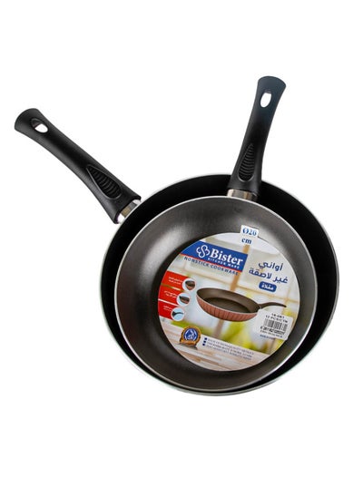 اشتري 2 Piece Fry Pan Set Nonstick With Flat Bottom Suitable For Induction Cooker Halogon Oven And Gas Stove Black/Red (24Cm+20Cm) في السعودية