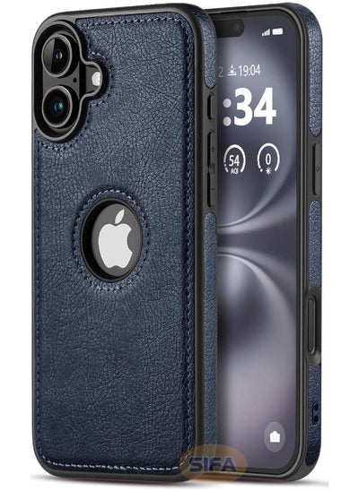 Buy iPhone 16 Cover, Vegan Leather Protective Case for iPhone 16 6.1", Luxury, Elegant, Logo Visible and Beautiful Design Cover, Non-Slip Vintage Looking Perfect Leather Cover, Blue in UAE