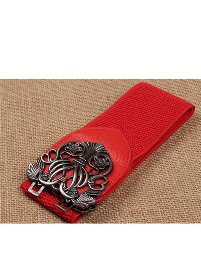 اشتري 65cm Korean Version Of The Imperial Palace Carved Wide Belt For Women With Elastic Red في الامارات